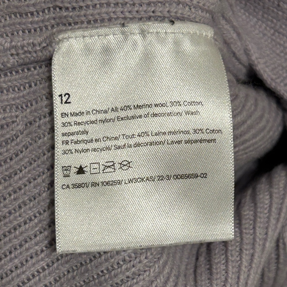Lululemon Merino Wool Blend Ribbed Crewneck Sweater, Faint Lavender, Size 12 - Picture 8 of 8